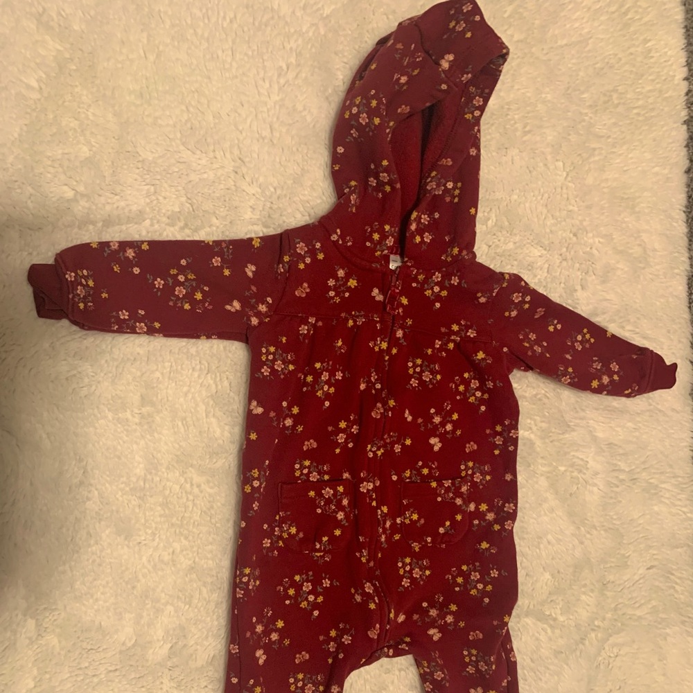Like New Floral Burgundy jumpsuit 12Mo Carter’s